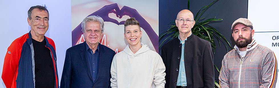 Hubert von Goisern, AKM-Präsident Peter Vieweger, Virginia Ernst, Thomas Larcher and Christopher Seiler